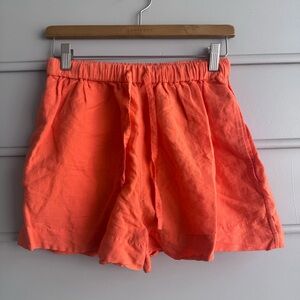 COS Coral Drawstring High-Waist Linen-Blend Shorts